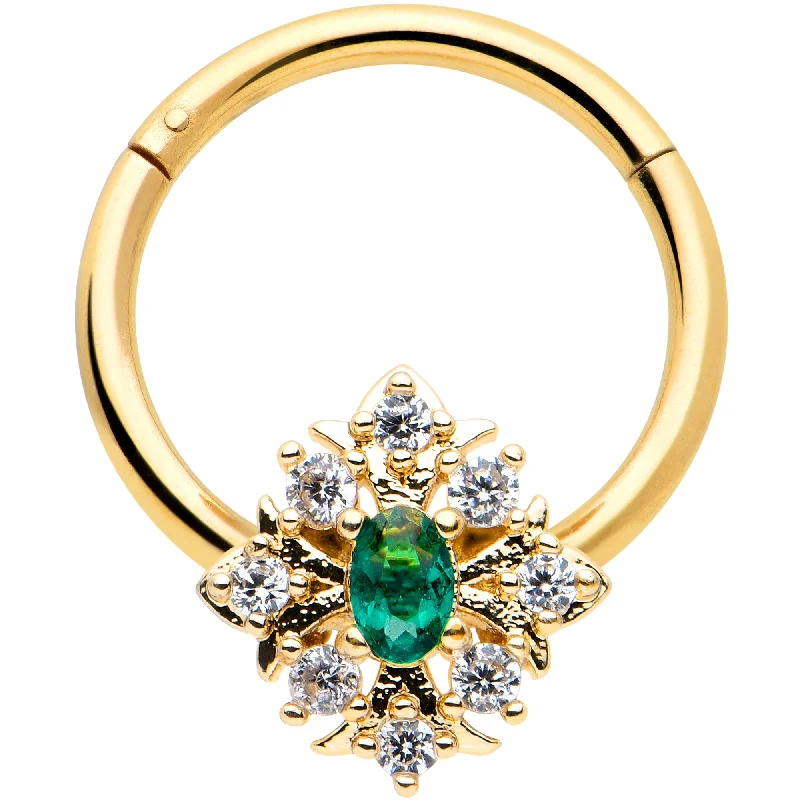 Stunning Nose Rings for All Fashion Lovers -16 Gauge 3/8 Clear Green Gem Gold Tone Art Deco Hinged Segment Ring Stunning Nose Rings for All Fashion Lovers -16 Gauge 3/8 Clear Green Gem Gold Tone Art Deco Hinged Segment Ring