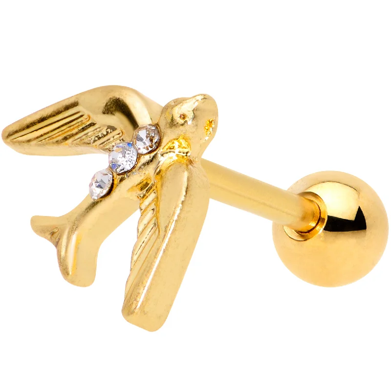 Women's Earrings – Elegant Designs for Every Personality--16 Gauge 1/4 Clear Gem Gold Tone Flying Bird Cartilage Tragus Earring Women's Earrings – Elegant Designs for Every Personality--16 Gauge 1/4 Clear Gem Gold Tone Flying Bird Cartilage Tragus Earring