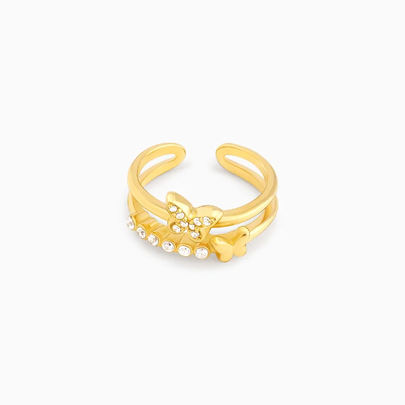 Chic Women's Rings for Fashion-Forward Looks-Golden Butterfly In Love Ring