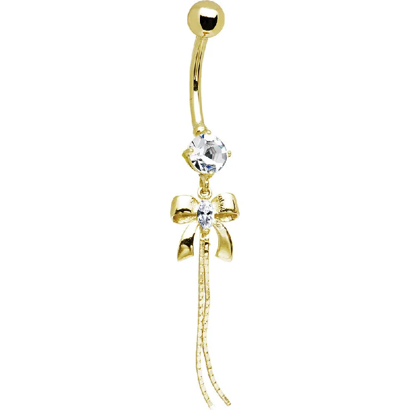 Comfortable Belly Rings for Long Wear -16 Gauge Solid 14kt Yellow Gold Cubic Zirconia Bow Belly Ring Comfortable Belly Rings for Long Wear -16 Gauge Solid 14kt Yellow Gold Cubic Zirconia Bow Belly Ring