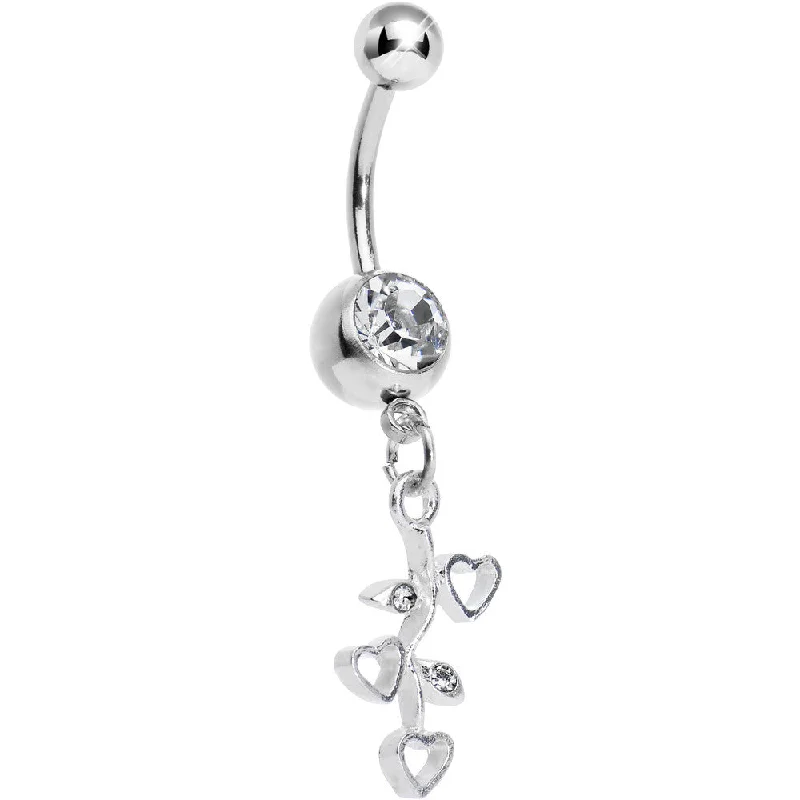Designer Belly Rings with Creative Details -Clear Gem Branch of Love Heart Dangle Belly Ring Designer Belly Rings with Creative Details -Clear Gem Branch of Love Heart Dangle Belly Ring