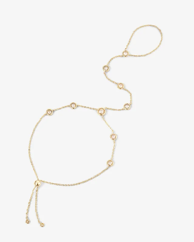 Sterling Silver Bangles with Charms for Women-Mojave Hand Chain - Gold|White Diamondettes Sterling Silver Bangles with Charms for Women-Mojave Hand Chain - Gold|White Diamondettes