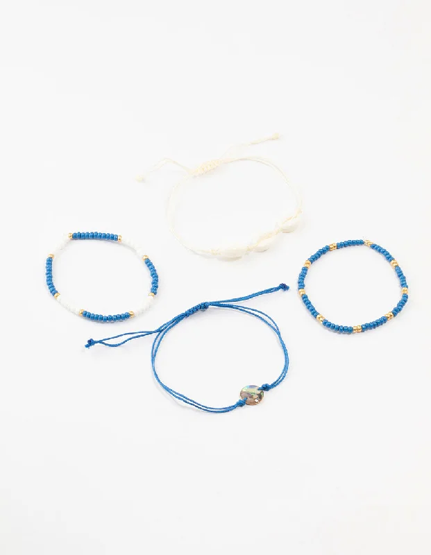 Women's Stackable Bangle Sets-Light Blue Cable Beaded Bracelets 4-Pack