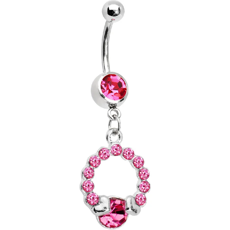 Comfortable Belly Rings with Custom Fit -Pink Gem Wrap Me in Love Heart Dangle Belly Ring Comfortable Belly Rings with Custom Fit -Pink Gem Wrap Me in Love Heart Dangle Belly Ring