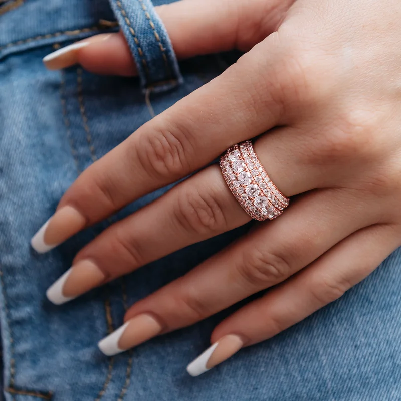 Chic Women's Rings for Fashion-Forward Looks-5 Layer Diamond Band Ring in Rose Gold Vermeil