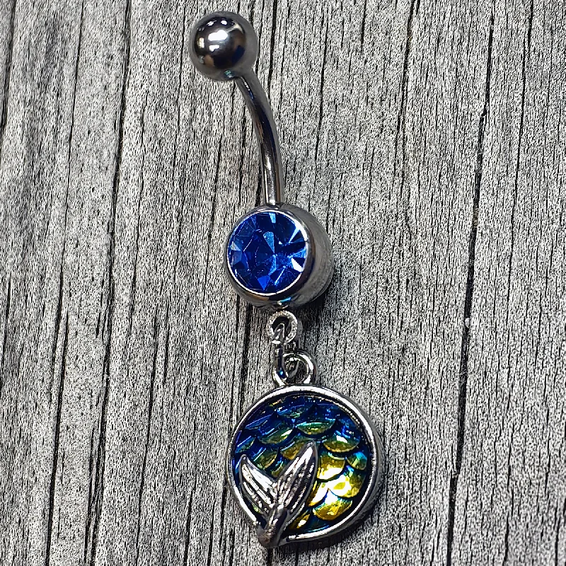 Fashionable Belly Rings for Exclusive Looks -Blue Gem Mermaid Dark Blue Scale Tail Dangle Belly Ring Fashionable Belly Rings for Exclusive Looks -Blue Gem Mermaid Dark Blue Scale Tail Dangle Belly Ring