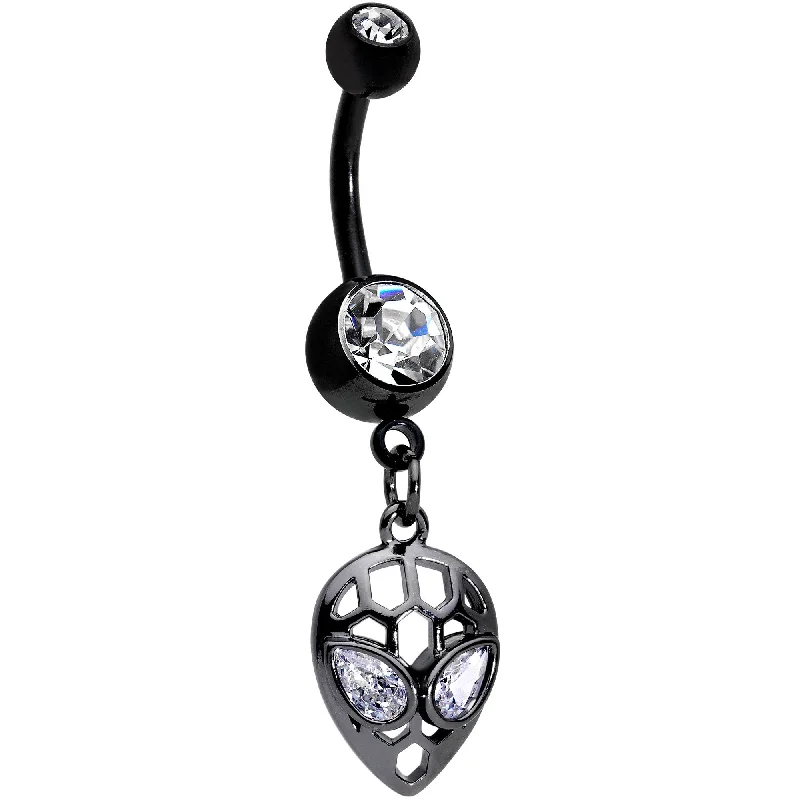 Trendy Belly Rings for Fashion-Lovers -Clear CZ Gem Black Openwork Alien Dangle Belly Ring Trendy Belly Rings for Fashion-Lovers -Clear CZ Gem Black Openwork Alien Dangle Belly Ring
