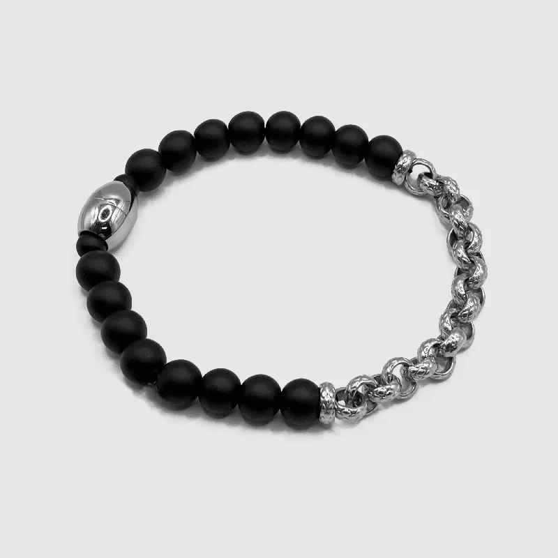 Simple Leather Bracelets for Men with Unique Charms-Chained Bead Bracelet (Silver)