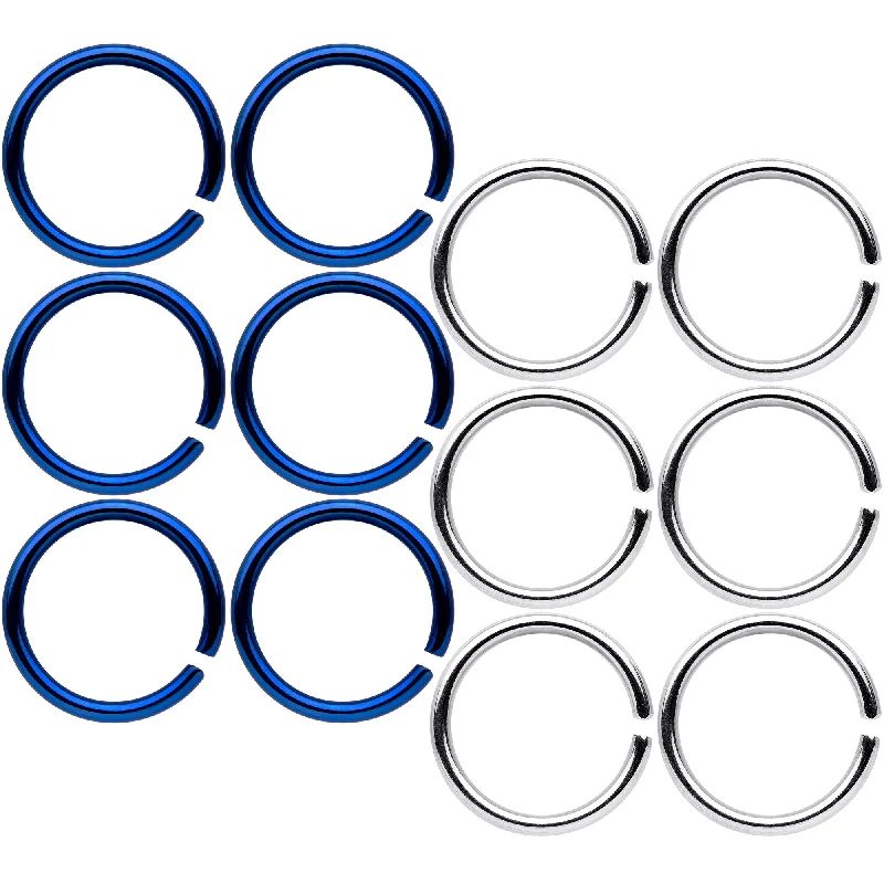Women's Earrings – Elegant Designs for Every Personality--18 Gauge 5/16 Blue Anodized Steel Seamless Nose Hoop Set of 12