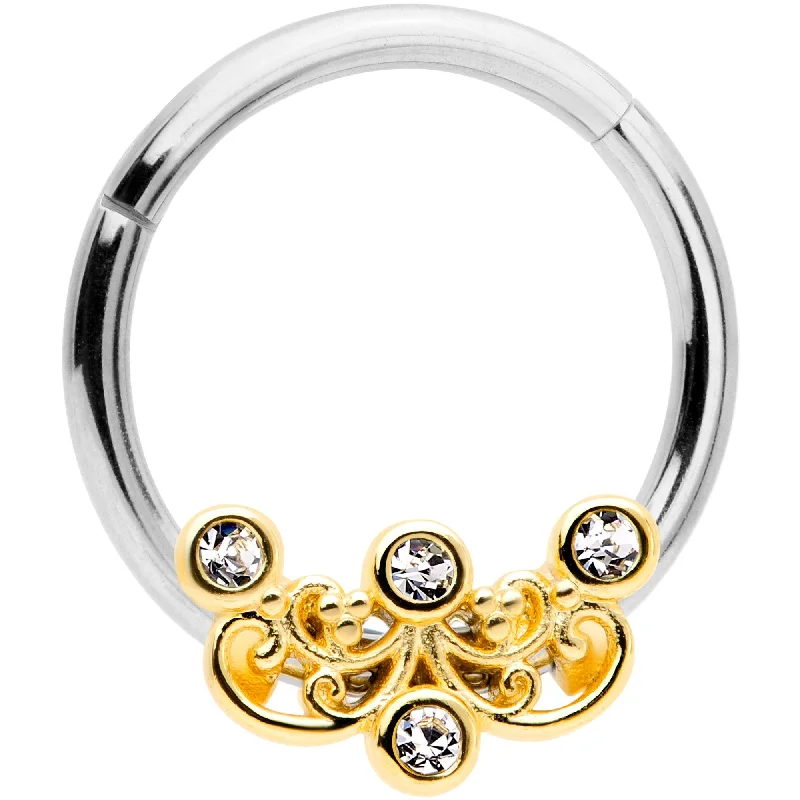 Lip Rings for Special Occasions16 Gauge 3/8 Clear CZ Gem Abstract Scrolls Hinged Septum Segment Ring