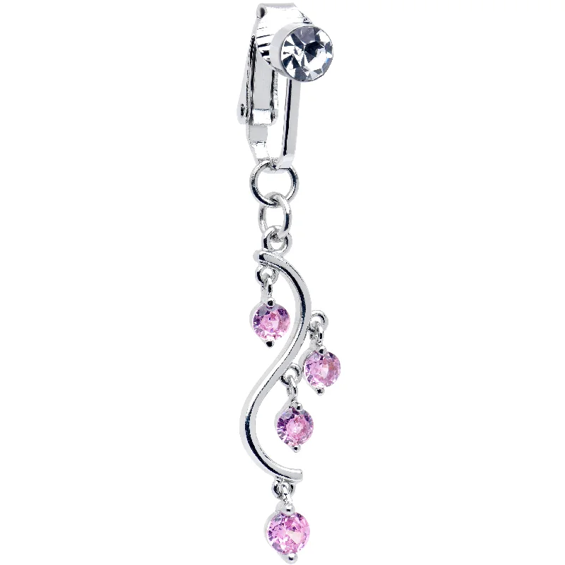 Comfortable Belly Rings for Active Fashionistas -Pink CZ Gem Swirl Dangle Clip on Fake Belly Ring Comfortable Belly Rings for Active Fashionistas -Pink CZ Gem Swirl Dangle Clip on Fake Belly Ring