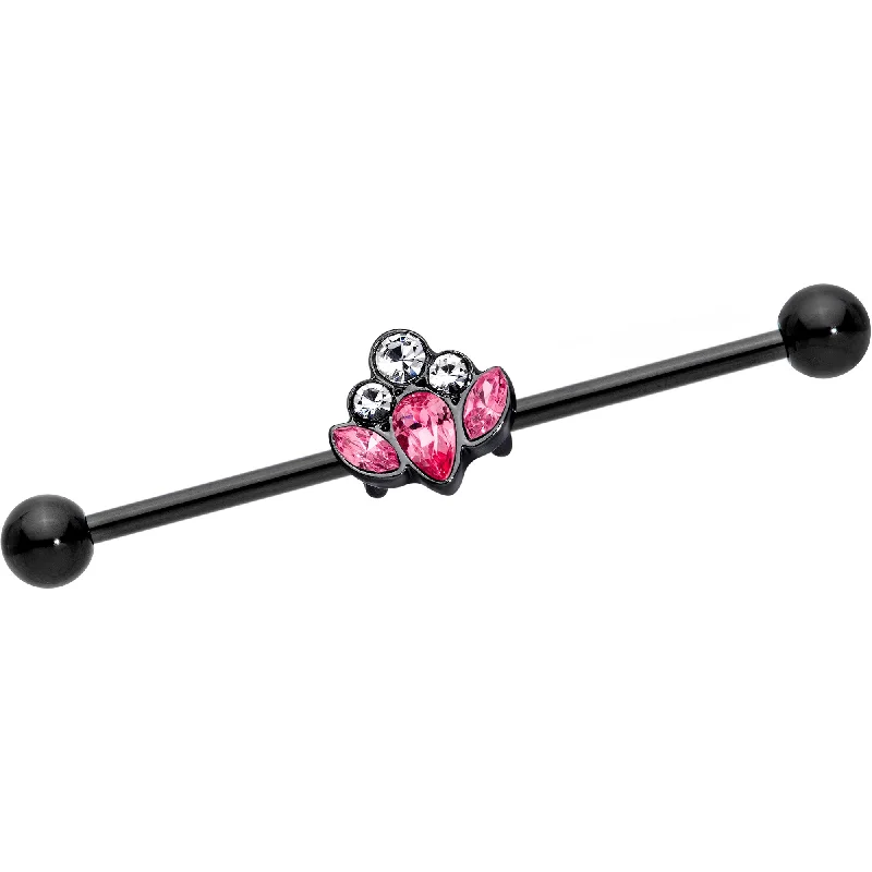 Women's Earrings – Elegant Designs for Every Personality--14 Gauge Clear Pink Gem Black Anodized Classic Cluster Industrial Barbell 38mm