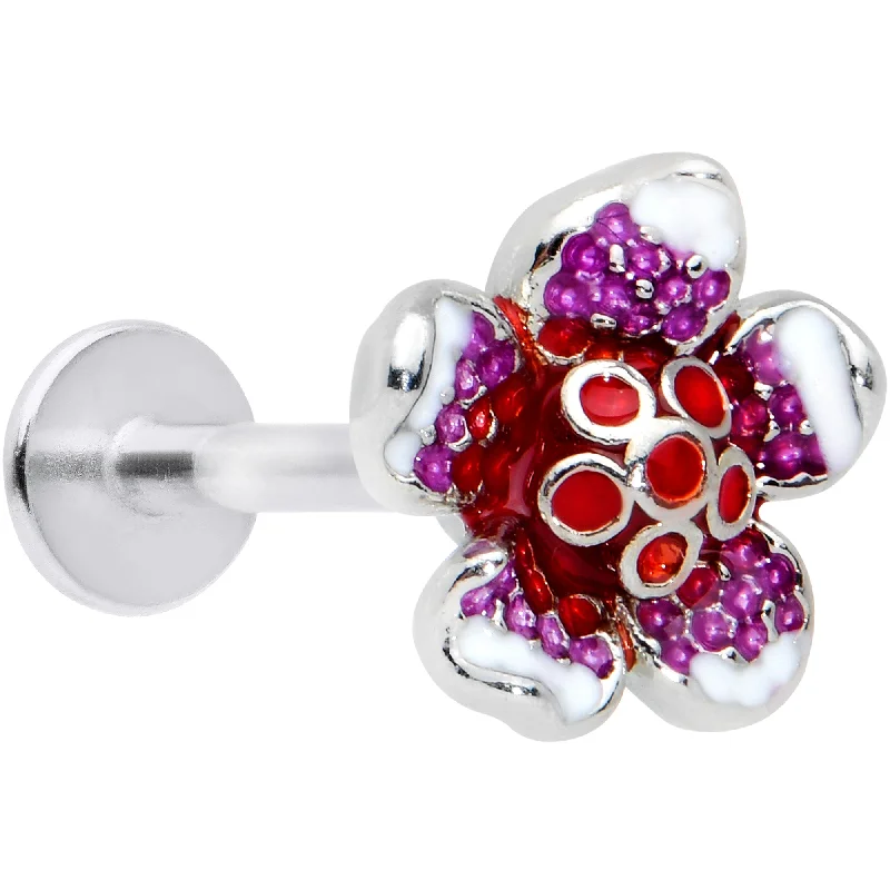 Beautiful Lip Rings with Vibrant Stones16 Gauge 5/16 Purple Red Flower in Flower Labret Monroe Tragus