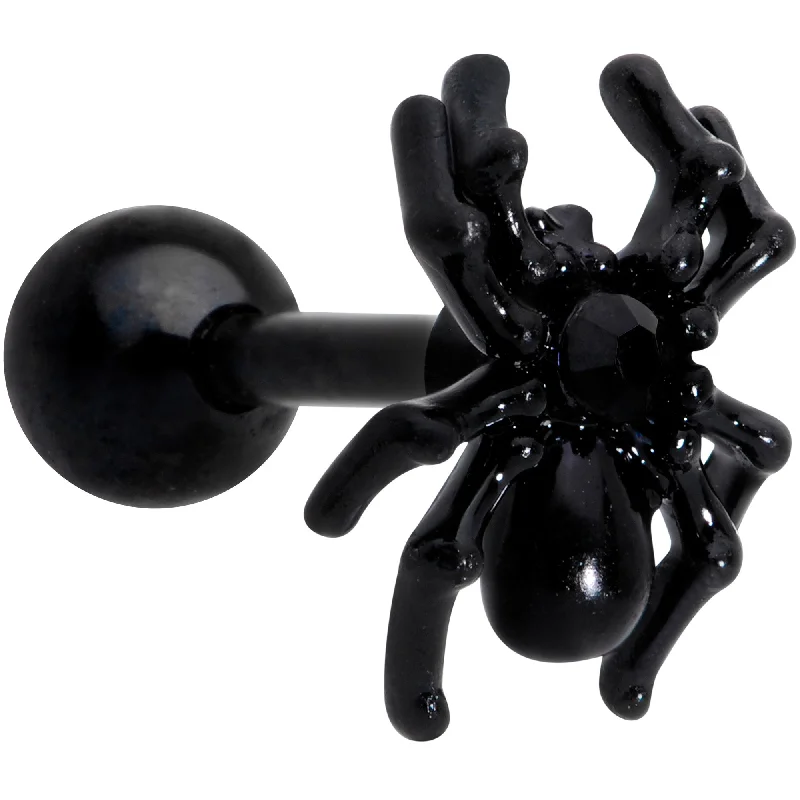 Women's Earrings – Elegant Designs for Every Personality--16 Gauge 5/16 Black Spooky Halloween Spider Cartilage Earring