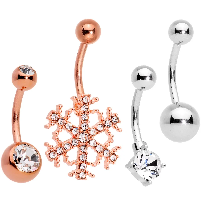 Comfortable Belly Rings for Modern Fashion -Clear Gem Snowflake Holiday Mix Belly Ring Set of 4 Comfortable Belly Rings for Modern Fashion -Clear Gem Snowflake Holiday Mix Belly Ring Set of 4