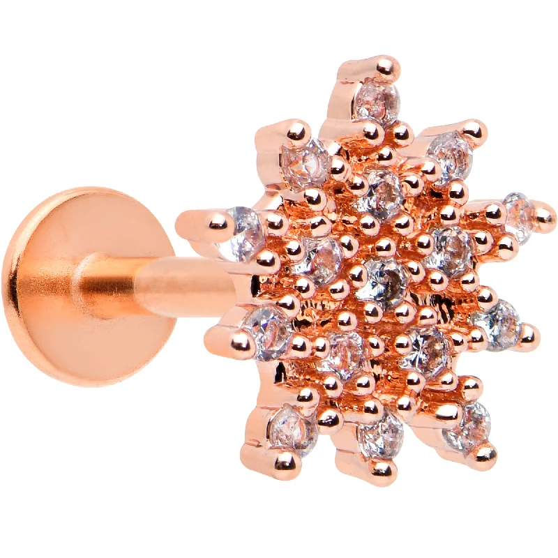 Beautifully Crafted Lip Rings16 Gauge 1/4 Clear Gem Rose Gold Hue Stylish Flower Labret Tragus