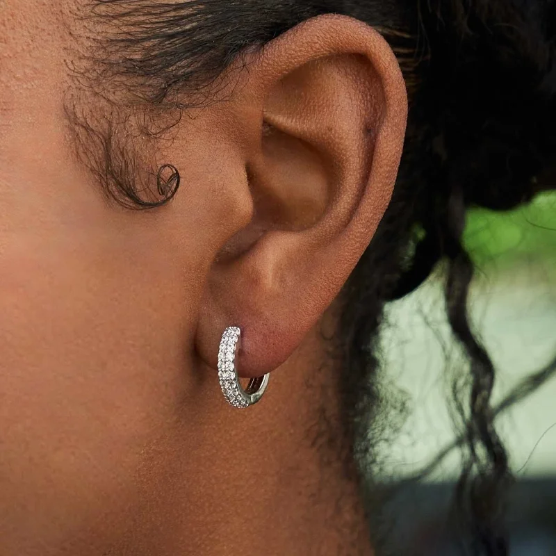 Women's Earrings – Elegant Designs for Every Personality--Micro Double Row Huggie Earrings in White Gold Women's Earrings – Elegant Designs for Every Personality--Micro Double Row Huggie Earrings in White Gold