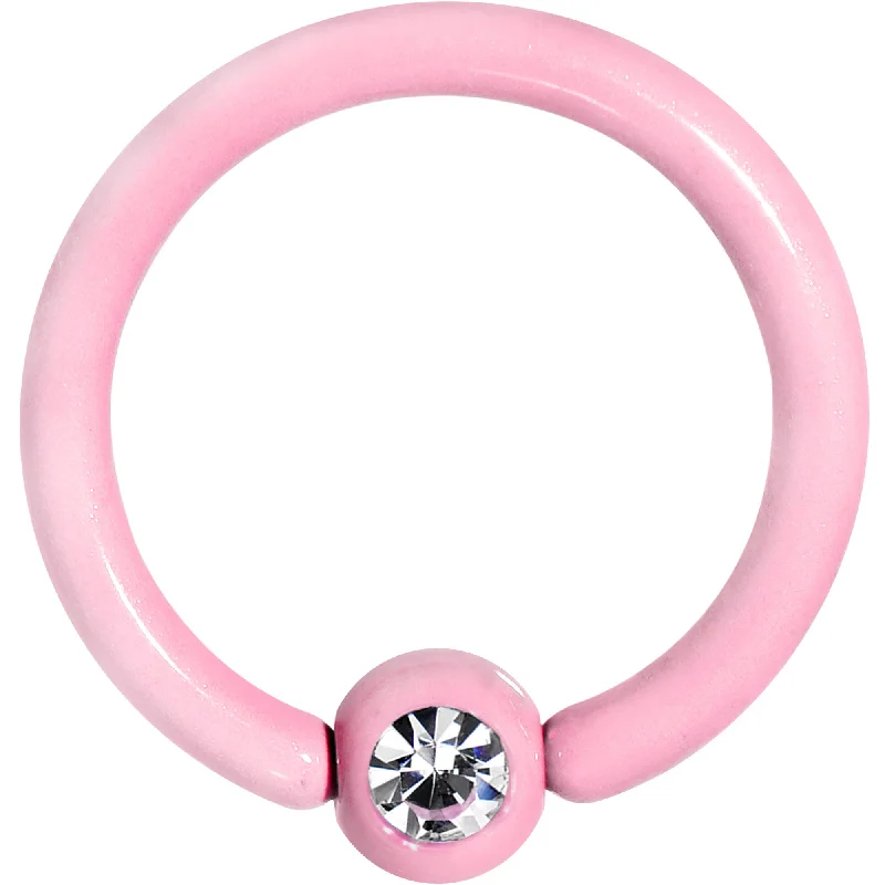 Elegant Lip Rings for Daily Wear16 Gauge 3/8 Clear Gem Light Pink Acrylic Over Steel Captive Ring