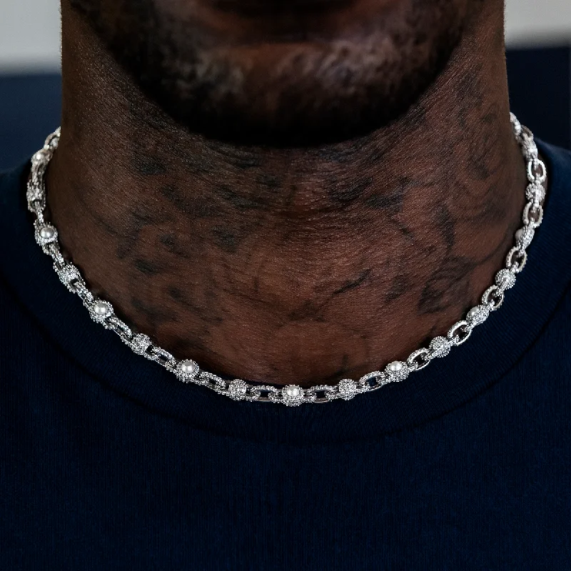 Exclusive Men's Necklaces & Pendants for the Modern Gentleman-Iced Pearl Box Chain