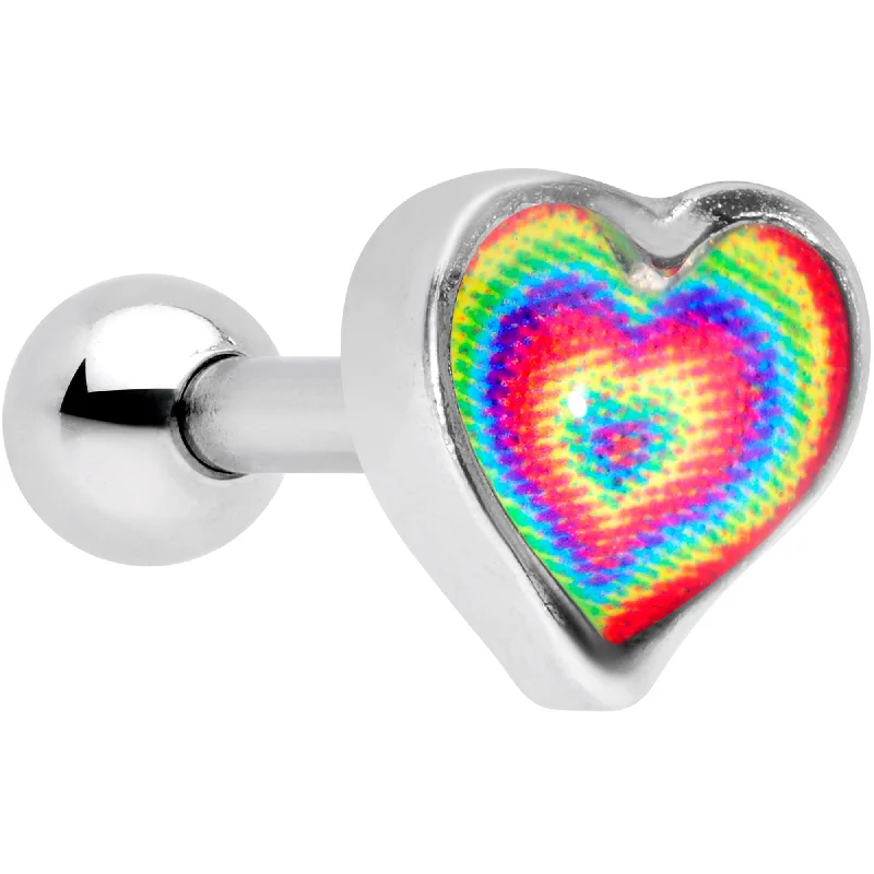 Women's Earrings – Elegant Designs for Every Personality--16 Gauge 1/4 Rainbow Tie Dye Heart Valentines Day Cartilage Tragus