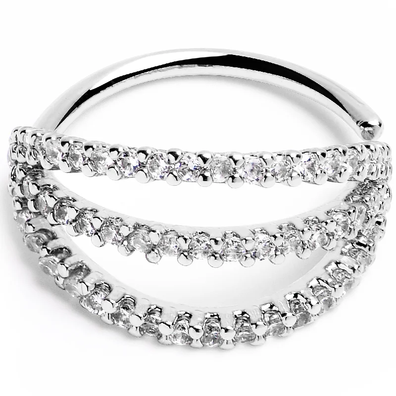 Nose Rings for Statement Jewelry -20 Gauge 3/8 Clear CZ Gem Faux Triple Hoop Nose Hoop Nose Rings for Statement Jewelry -20 Gauge 3/8 Clear CZ Gem Faux Triple Hoop Nose Hoop