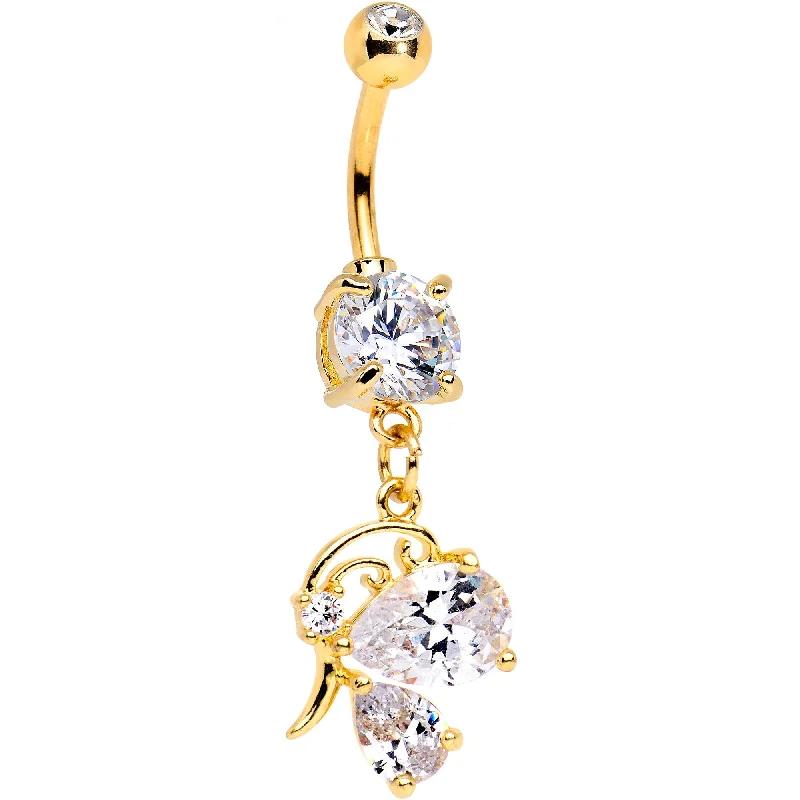 Trendy Belly Rings for Statement Fashion -Clear Gem Gold PVD Dreams of Decadence Dangle Belly Ring Trendy Belly Rings for Statement Fashion -Clear Gem Gold PVD Dreams of Decadence Dangle Belly Ring