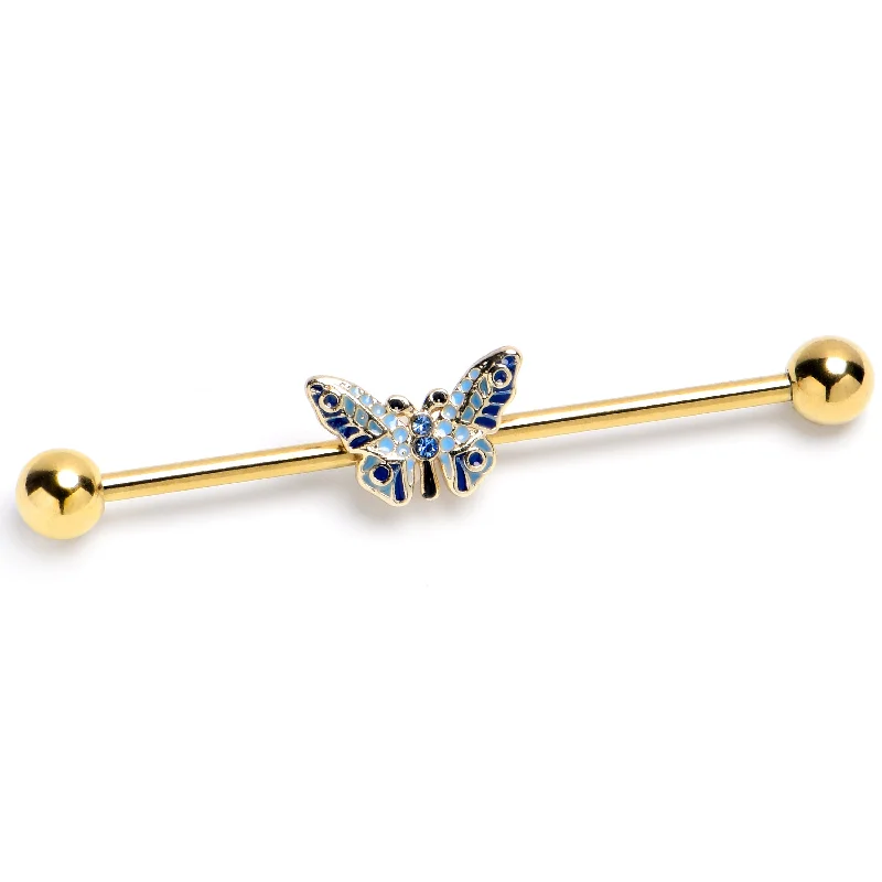 Women's Earrings – Elegant Designs for Every Personality--14 Gauge Gold Tone Evening Butterfly Industrial Barbell 38mm