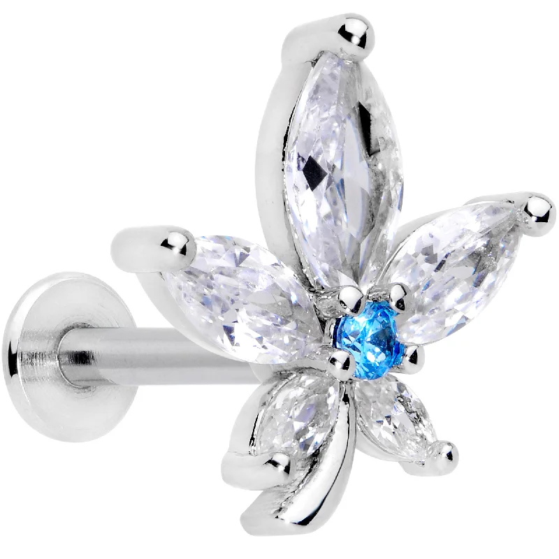 Beautiful Lip Rings with Vibrant Stones16 Gauge 5/16 Clear Blue CZ Gem Marijuana Leaf Labret Monroe Tragus