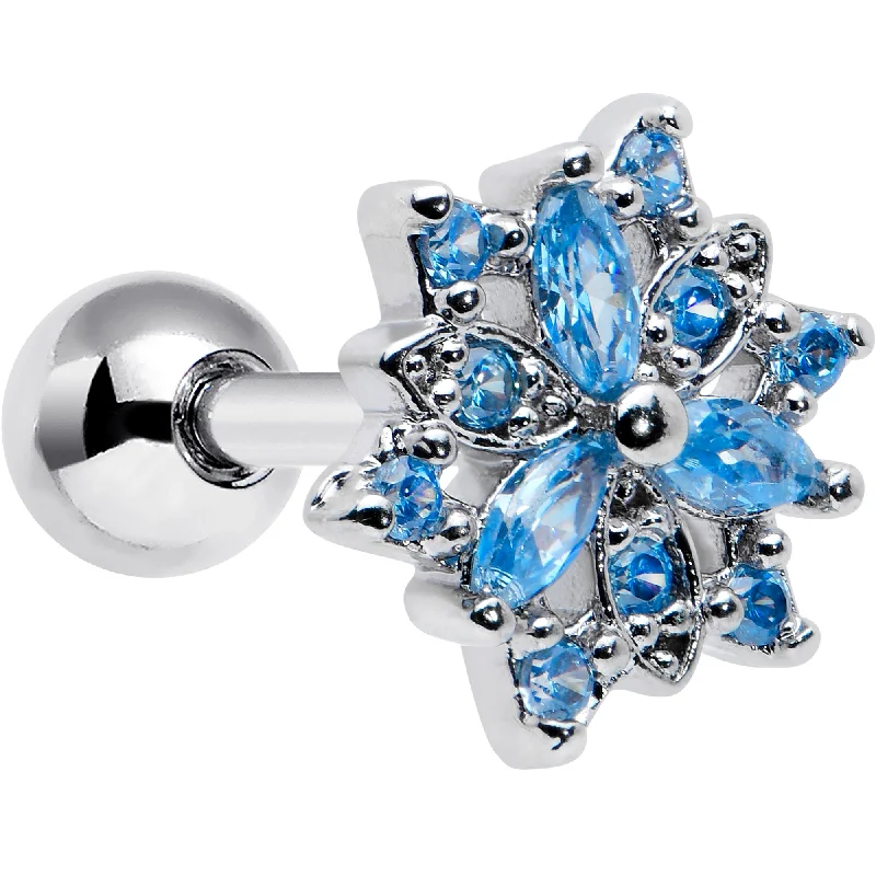 Women's Earrings – Elegant Designs for Every Personality--16 Gauge 1/4 Blue CZ Gem Snowflake Blues Cartilage Tragus Earring