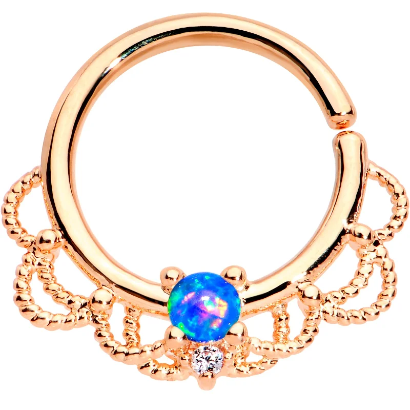 Comfortable Lip Rings for Everyday Comfort16 Gauge 5/16 Blue Faux Opal Rose Gold Plated Seamless Circular Ring