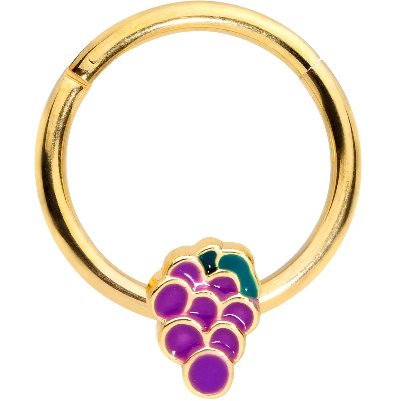 Women's Earrings – Elegant Designs for Every Personality--16 Gauge 3/8  Gold Tone Sweet Purple Grapes Hinged Segment Ring