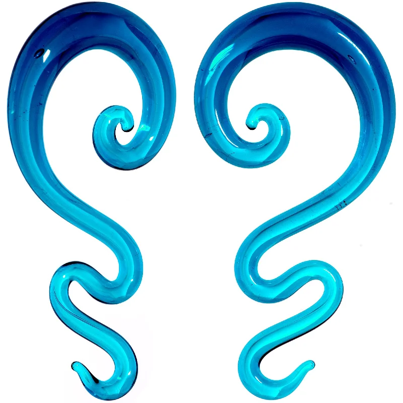 Women's Earrings – Elegant Designs for Every Personality--Blue Glass Translucent Zig Zag Spiral Taper Set 6mm to 12mm Women's Earrings – Elegant Designs for Every Personality--Blue Glass Translucent Zig Zag Spiral Taper Set 6mm to 12mm