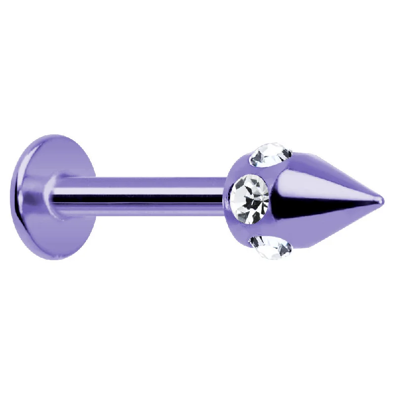 Comfortable and Sleek Lip Rings16 Gauge Purple Anodized Titanium Clear Gem Cone Labret Monroe