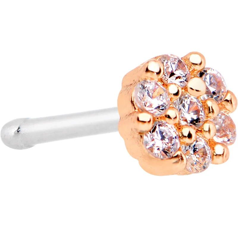 Nose Rings with Delicate Designs -20 Gauge 1/4 Clear CZ Gem Rose Gold Tone Cute Cluster Nose Bone
