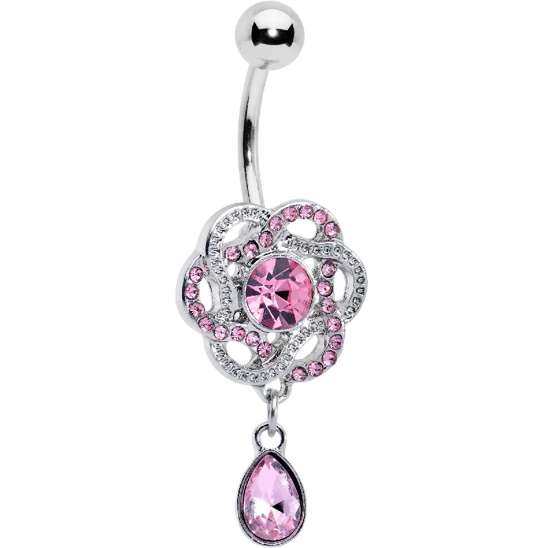 Belly Rings with Vintage Charm -Pink Gem Celtic Knot Elegance Dangle Belly Ring
