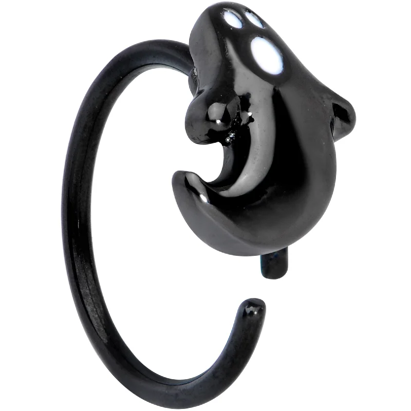 Small Hoop Nose Rings -20 Gauge 5/16 Black Plated Howling Ghost Halloween Nose Hoop