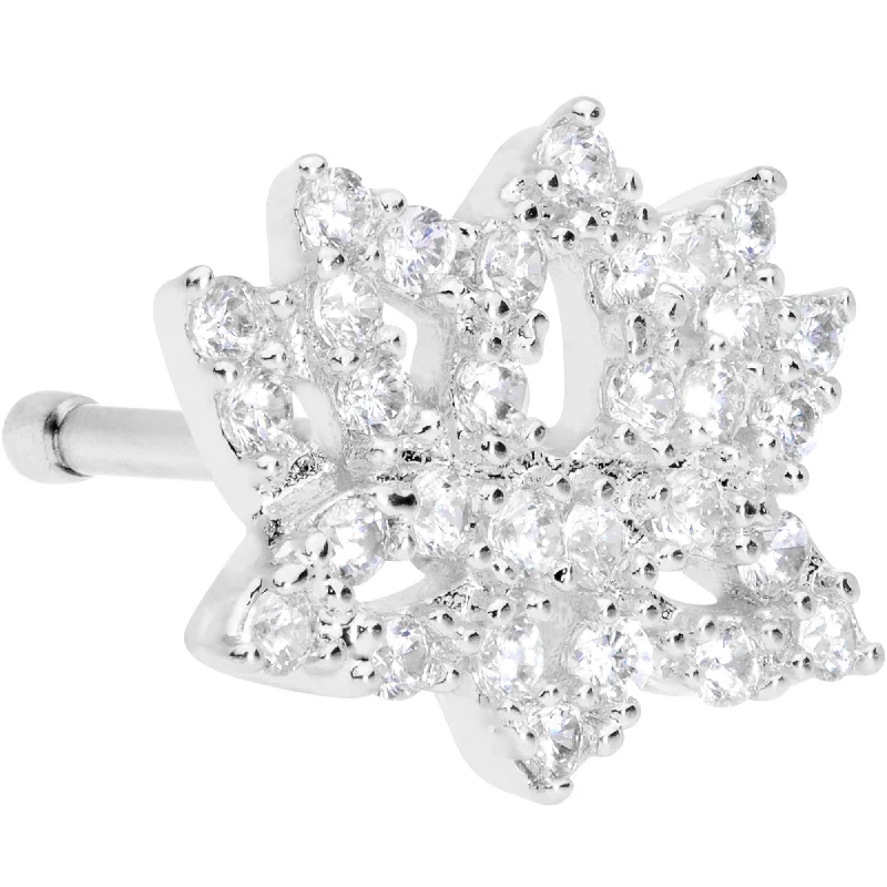 Nose Rings for Concert Look -20 Gauge 1/4 Clear CZ Gem Lotus Flower Nose Bone