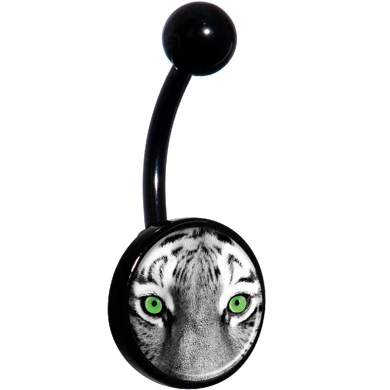 Sparkling Belly Rings for Beautiful Shine -Black White Tiger Eyes Black Belly Ring