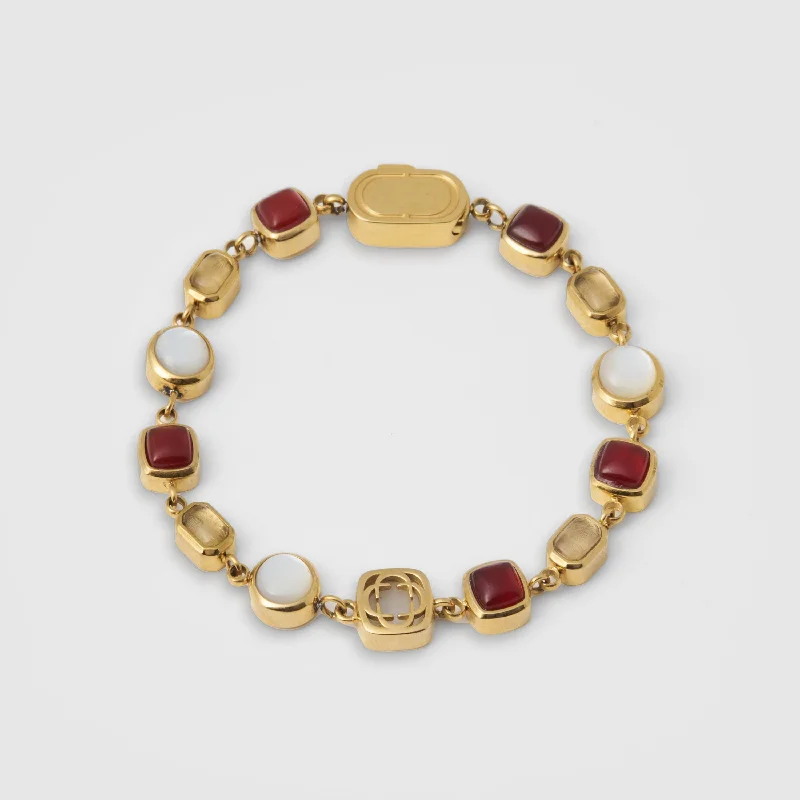 Men's Bracelets with Statement Designs-Red Crystal Gemstone Bracelet (Gold)