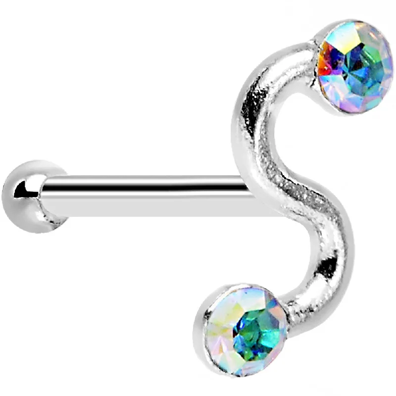 Nose Rings for Septum Piercing -925 Silver Squiggle Aurora Nose Bone Created with Crystals Nose Rings for Septum Piercing -925 Silver Squiggle Aurora Nose Bone Created with Crystals