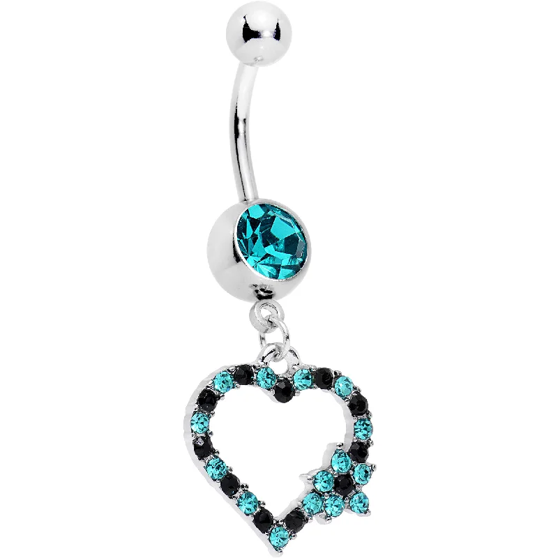 Stylish Belly Rings for Fashionistas -Black Aqua Gem Growing on Me Heart Flower Dangle Belly Ring Stylish Belly Rings for Fashionistas -Black Aqua Gem Growing on Me Heart Flower Dangle Belly Ring