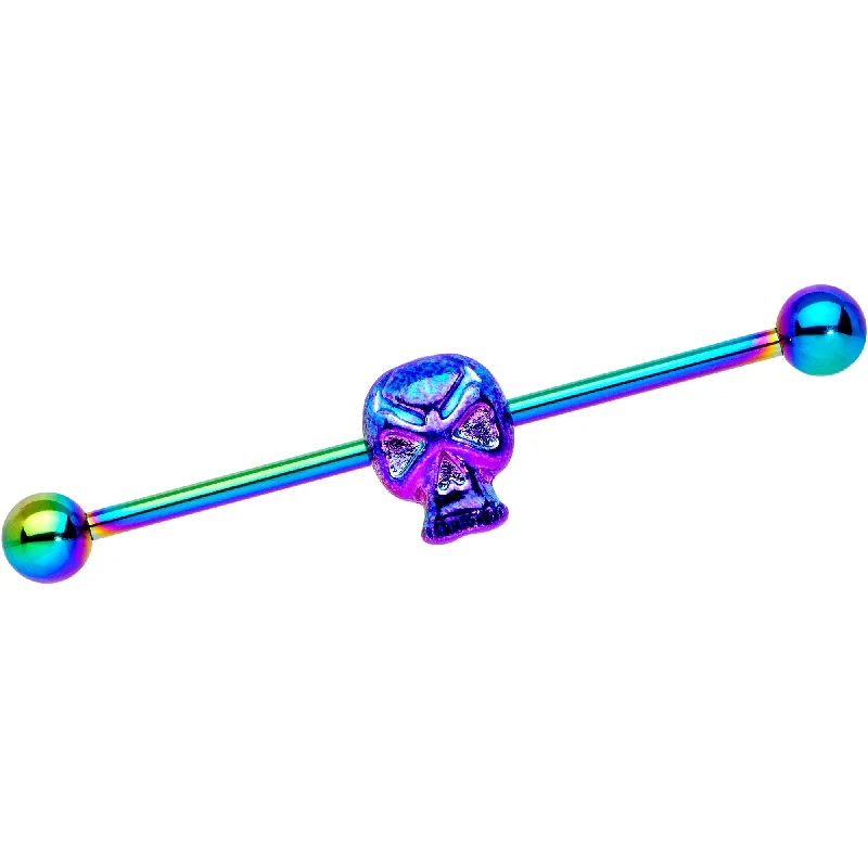 Women's Earrings – Elegant Designs for Every Personality--14 Gauge Rainbow Plated Scary Skull Industrial Barbell 38mm Women's Earrings – Elegant Designs for Every Personality--14 Gauge Rainbow Plated Scary Skull Industrial Barbell 38mm