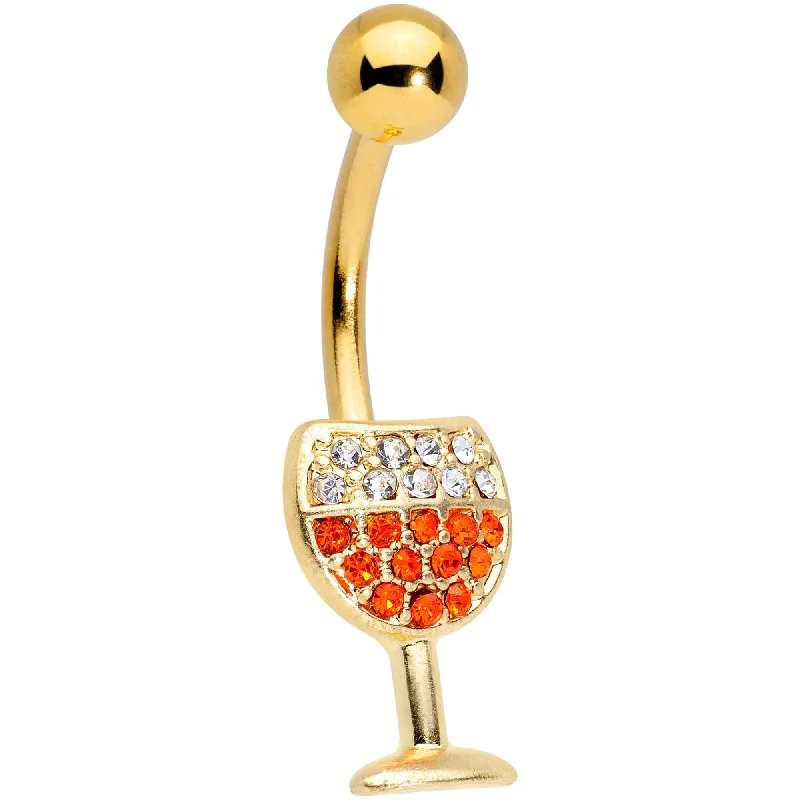 Trendy Belly Rings for Bold Style -Clear Orange Gem Gold Tone Holiday Wine Belly Ring Trendy Belly Rings for Bold Style -Clear Orange Gem Gold Tone Holiday Wine Belly Ring