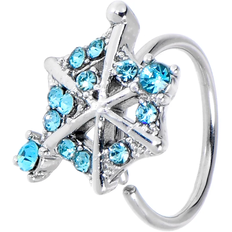 Nose Rings for Piercing -20 Gauge 5/16 Blue Gem Spiderweb Goth Nose Hoop