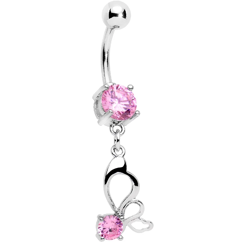 Stylish Belly Rings for Chic Looks -Pink CZ Gem Surreal Butterfly Dangle Belly Ring
