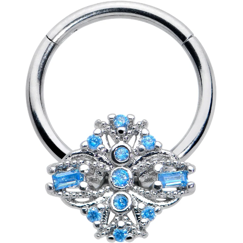 Elegant Nose Rings with Stones -16 Gauge 3/8 Blue Gem Opulent Cross Hinged Segment Ring Elegant Nose Rings with Stones -16 Gauge 3/8 Blue Gem Opulent Cross Hinged Segment Ring