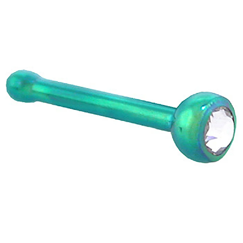 Nose Rings with Simple Designs -Grade 23 Titanium Green Crystalline Gem Nose Bone