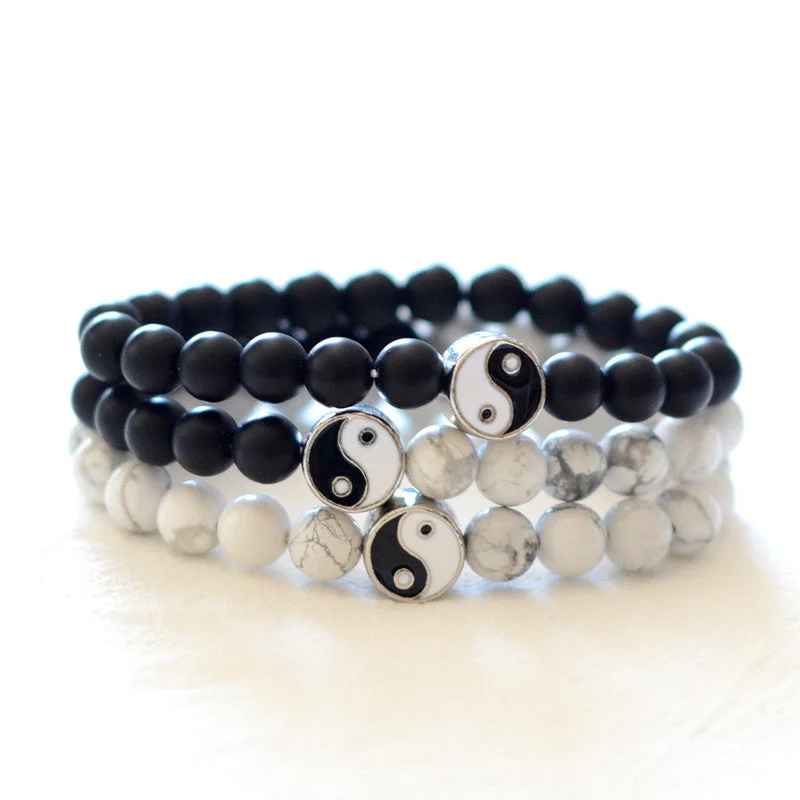 Unique Personalized Bracelets for Men-Buddha Stones 3pcs Natural White Turquoise Frosted Stone Bead Yin Yang Wealth Bracelet Unique Personalized Bracelets for Men-Buddha Stones 3pcs Natural White Turquoise Frosted Stone Bead Yin Yang Wealth Bracelet