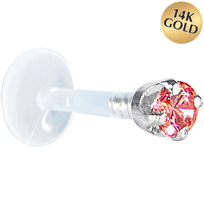 Women's Earrings – Elegant Designs for Every Personality--16 Gauge 1/4 Solid 14KT White Gold 3mm Salmon Cubic Zirconia Bioplast Tragus Earring Stud Women's Earrings – Elegant Designs for Every Personality--16 Gauge 1/4 Solid 14KT White Gold 3mm Salmon Cubic Zirconia Bioplast Tragus Earring Stud