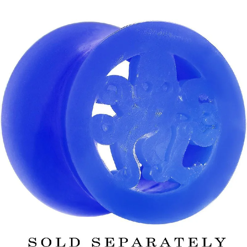 Women's Earrings – Elegant Designs for Every Personality--Blue Silicone Deep Sea Octopus Tunnel Plug Available in Sizes 6mm to 25mm